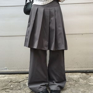 T-col pleated skirt with integrated back banding and semi Flared pants