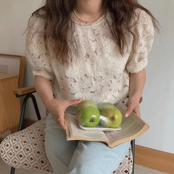 Monomono flower embroidery see-through blouse (Ships Today)
