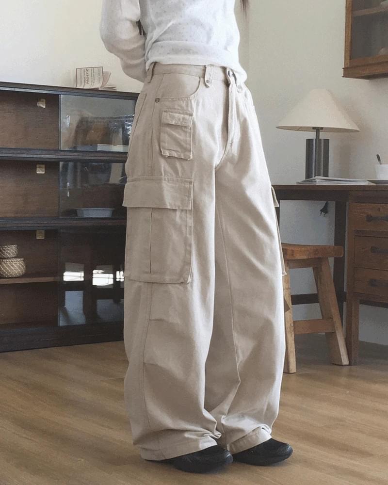 Tear Pocket Cargo Wide Cotton Pants (Ships Today)