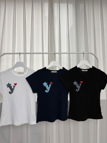 Heart Ribbed short-sleeved T-shirt
