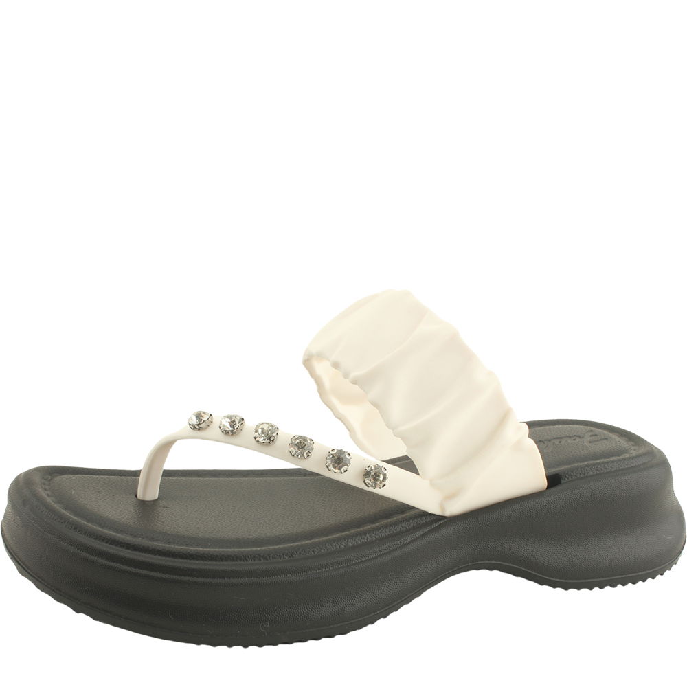 4cm ivory cubic shirring lightweight flip-flop slippers
