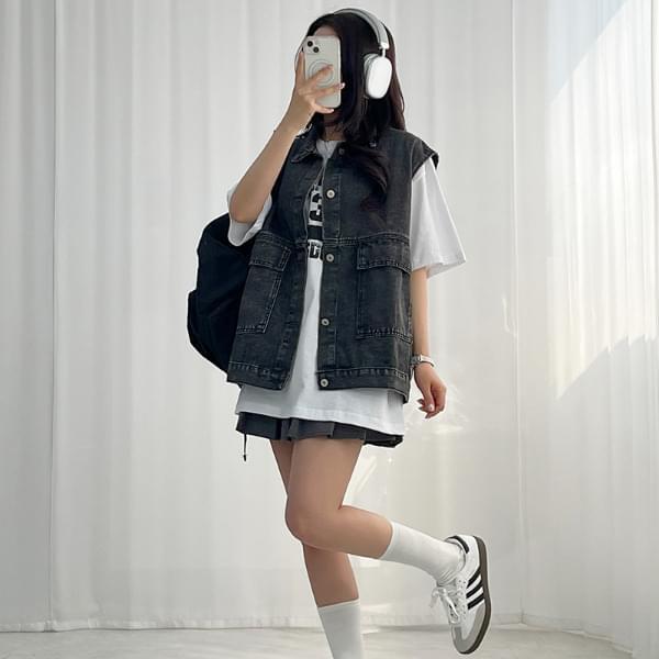 Overfit Pokey Denim Vest Jacket (Ships Today)
