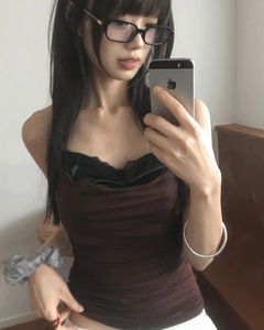 Cheeky back banding layered lace two-tone shirring sleeveless