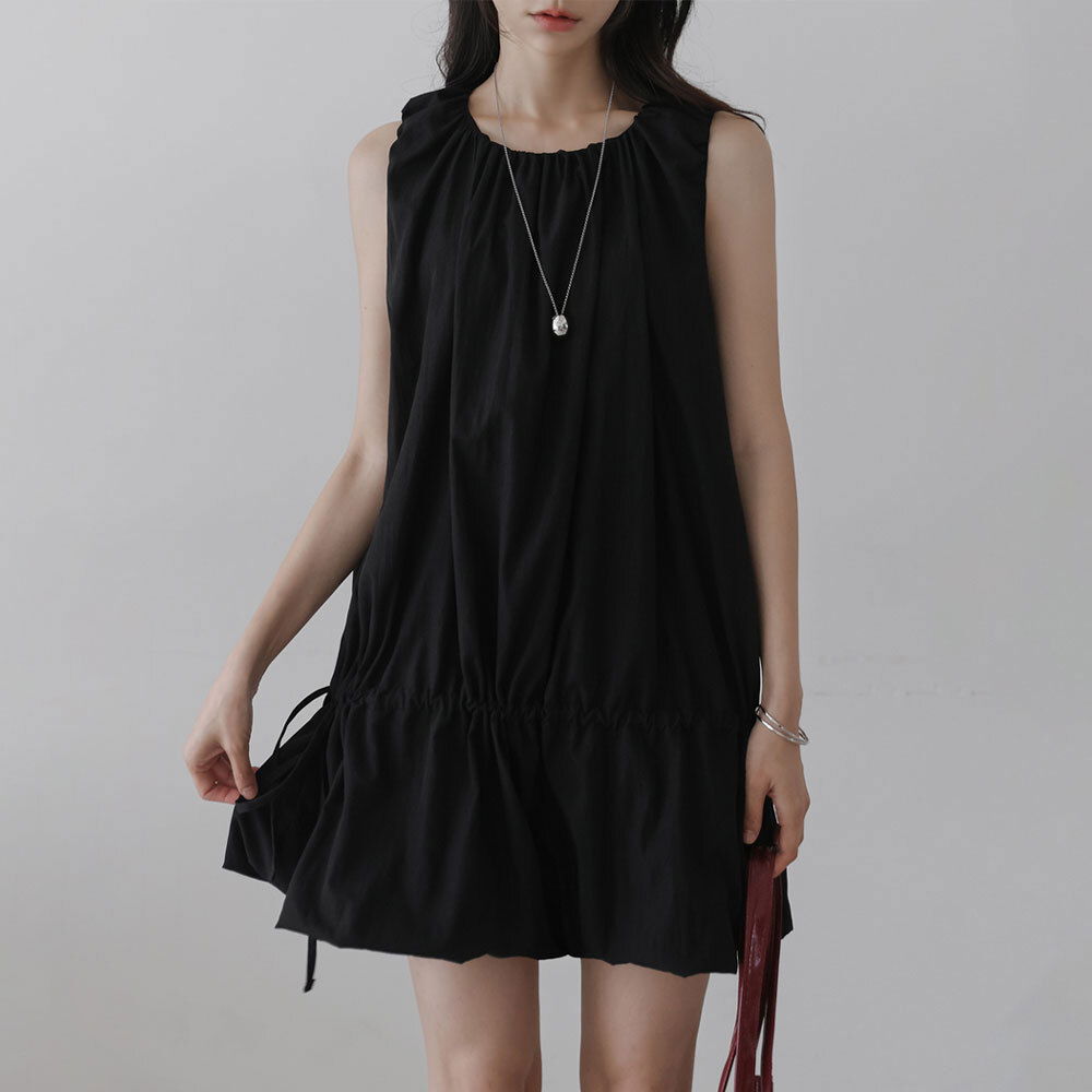 Festa shirring ribbon pumpkin sleeveless mini one piece