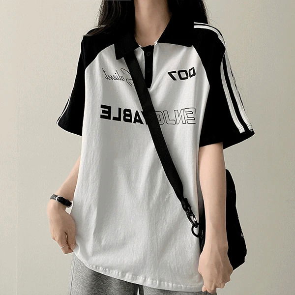 YENLO two-line color block collar short-sleeved T-shirt H&L