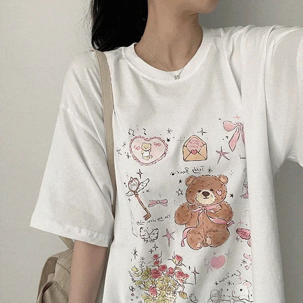 3st digital printing short sleeve t-shirt #teddybear #ballerina #ribbon