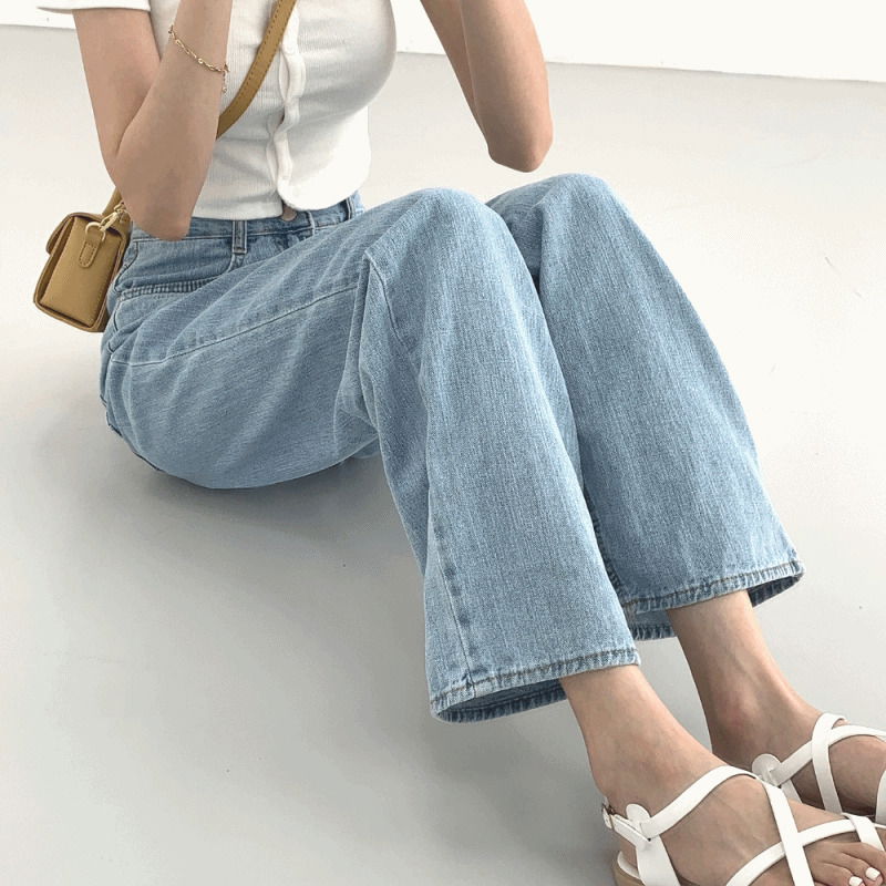 Hooded thin wide long denim pants