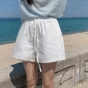 (비침X/허벅지커버) 버튼 레이스 코튼 하프 팬츠 밴딩 반바지