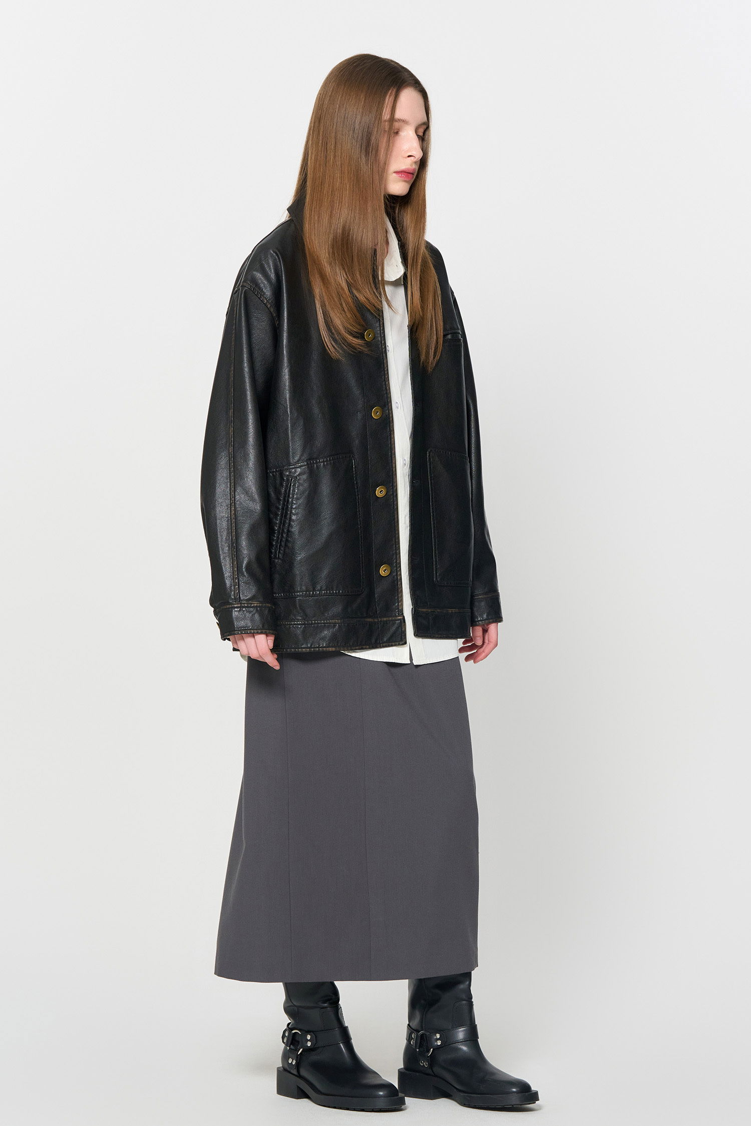 UNISEX Vintage Leather Mac Jacket