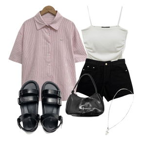 シャツ,ノースリーブ,ショートパンツ 코디