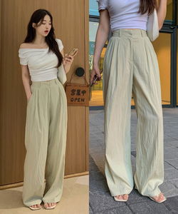 *숏&기본&롱* 기장선택 COOL 썸머 바스락 투 핀턱 와이드 슬랙스 하이웨스트 뒷밴딩 세미와이드 일자핏 팬츠