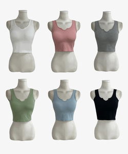 V 트임 크롭 골지 캡나시 패드내장 민소매 슬리브리스 브라렛 브라탑 이너 레이어드