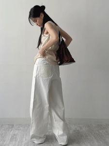 口袋緹花設計2way休閒寬褲