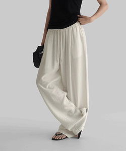 休閒寬鬆亞麻長褲