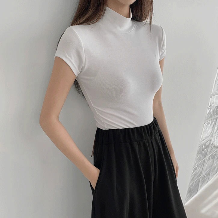 Moku #Cap sleeve half Turtleneck t-shirt