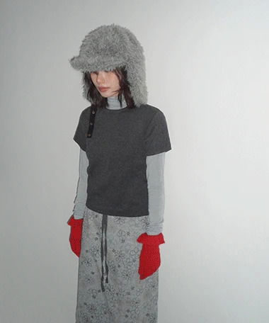Pinyou Fleece-lined Basic Layered Short Sleeve T-Shirt