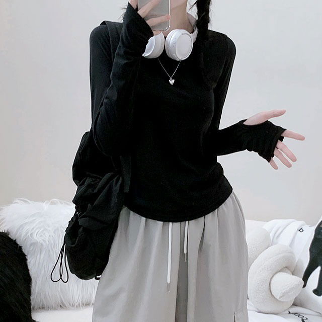 Warm round slim fit inner long sleeve t-shirt