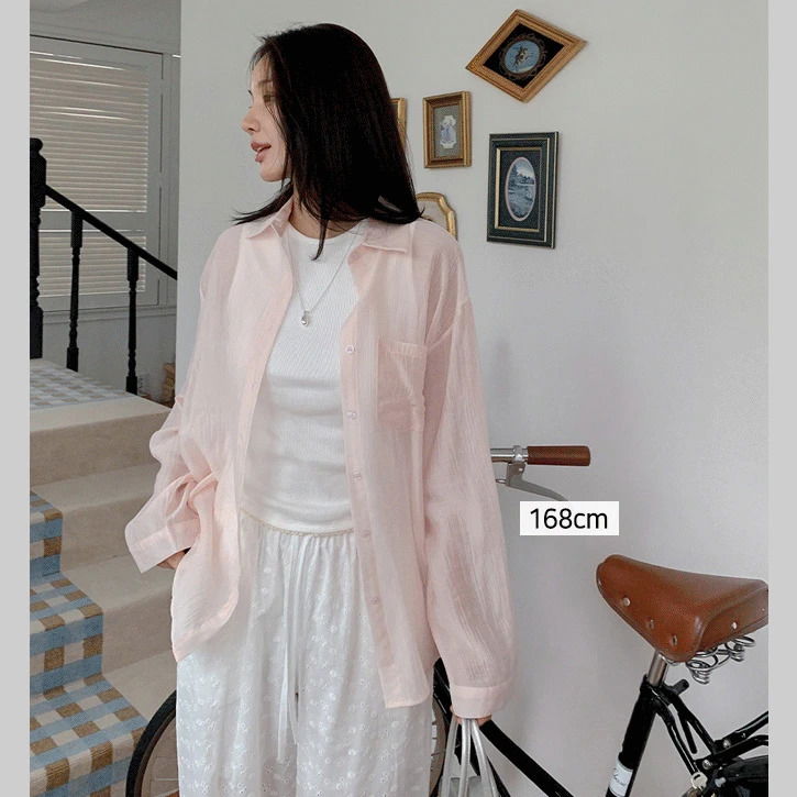 Airy see-through one-pocket shirt Shirt