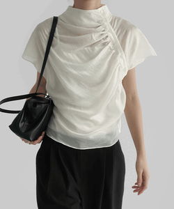 Obren diagonal button shirring blouse