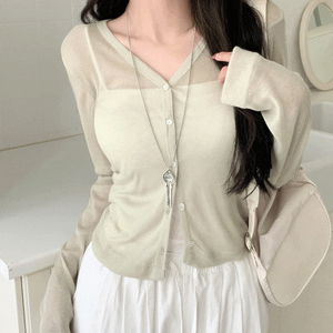 히메 브이넥 시스루 긴팔 가디건 간절기 아우터 레이어드 사계절템 썸머가디건/여름가디건