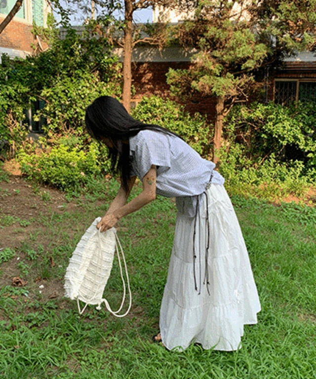 버벨소 캉캉 리본 나일론 롱 스커트