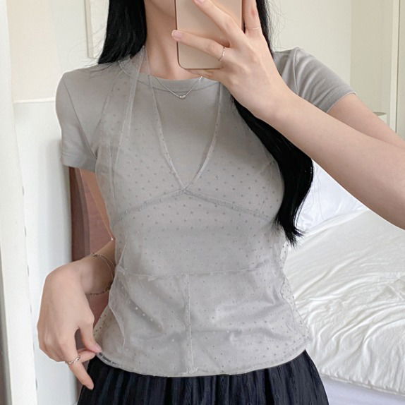Lentil see-through halter layered T-shirt