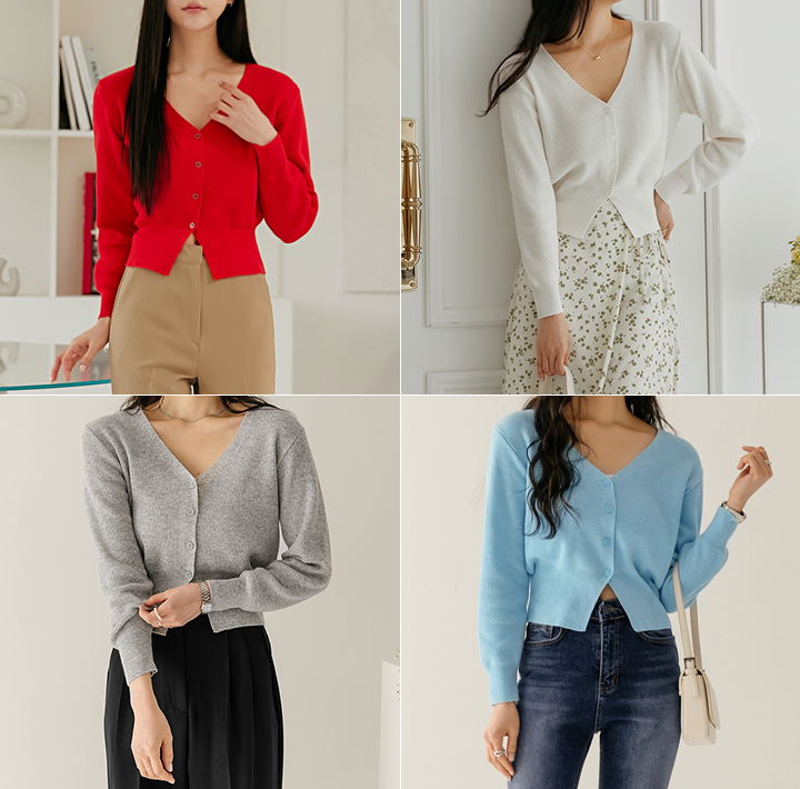 Ribbed V-Neck Slim Knit Cardigan WITH CELEBRITY _ Shinji