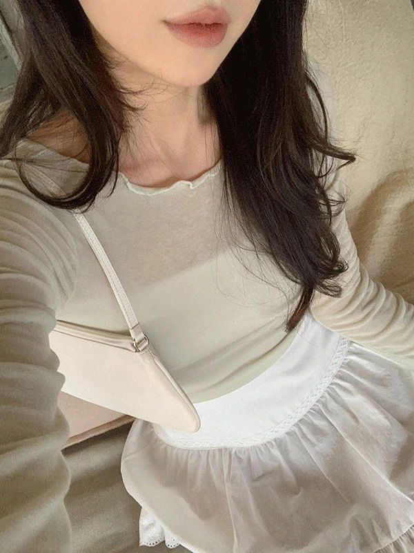 Armo Summer Frill Layered Tencel Inner Long Sleeve T-Shirt