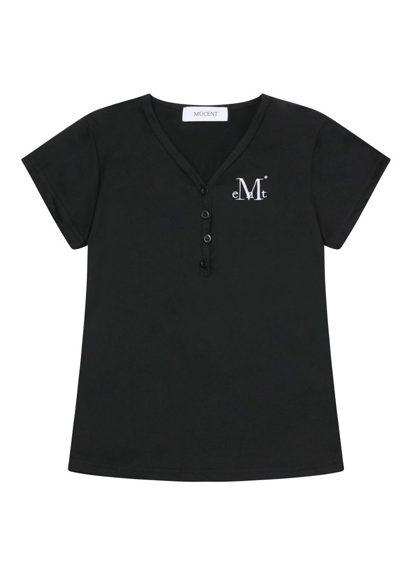 FLOA SNAP BUTTON V-NECK HALF T (2COLOR) 플로아 스냅 버튼 브이넥 반팔 티 (2컬러)