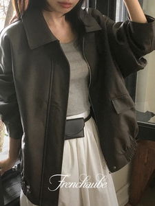 Biker Leather Blouson Overfit Leather Jacket Fall Jacket