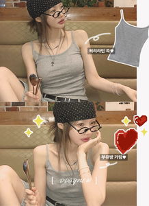 2개필수템,부유방커버/겨드랑이끼임X.캣브이 적당한 스판핏 허리핏 와이드 브이넥 무지 데일리 유니크 끈나시 3color