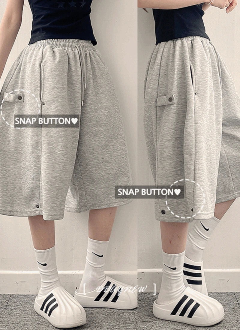 핏조절/비죠2단 버튼 사이드 고리 핀턱 카펜더 버뮤다 와이드 8부 트레이닝 팬츠 5color