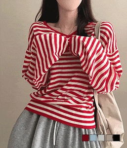 Hamon See-Through Stripe Pendant V-Neck Striped Knitwear 