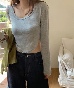 포헤론 유넥 크롭 굴림 긴팔 티셔츠 -6color