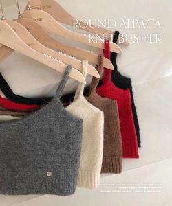 렌스톤 알파카 팬던트 라운드 크롭 니트 뷔스티에 -5color