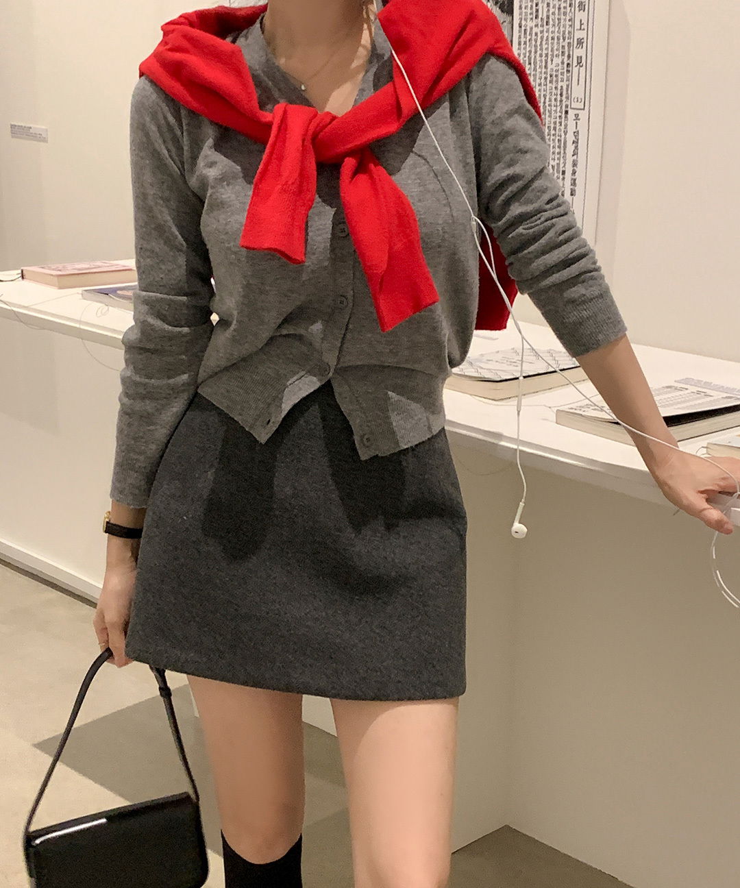 Ebring Basic Fleece-lined A-Line Pin Tuck Mini Skirt
