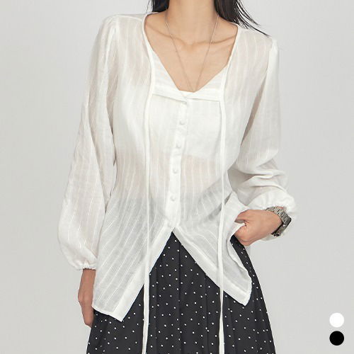 綁帶長袖雪紡襯衫SH021