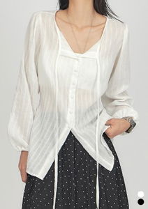 Ribbon Strap Long Sleeve Blouse SH021