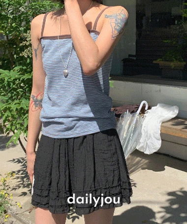 條紋拼接設計細肩帶方領背心