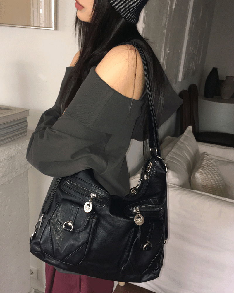 쿠셜 빈티지 레더 투포켓 투웨이 백팩 숄더백