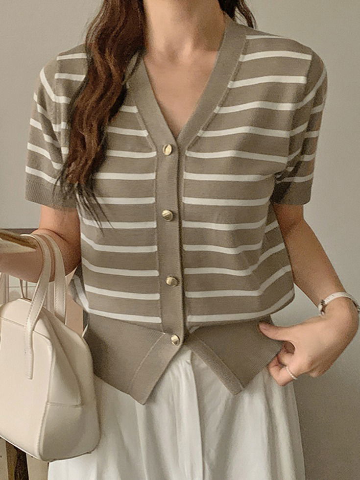 Prinia Spandex Stripe Knitwear Cardigan