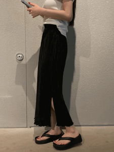 Ena Pleated Banding Long Skirt (2 colors)