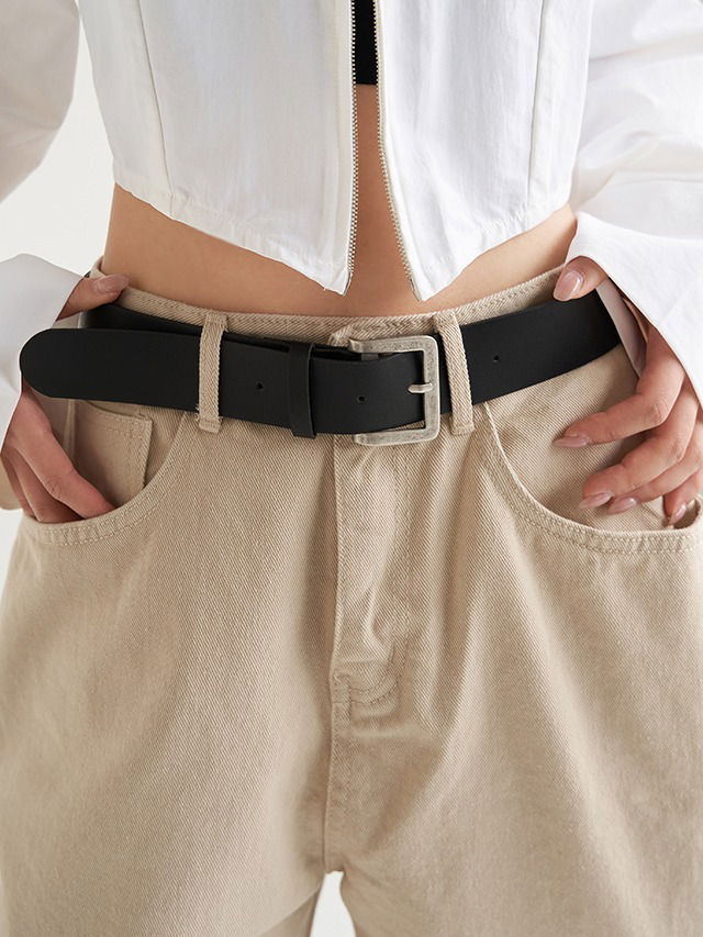 Derek Vintage Buckle Leather Big Square Belt 腰带
