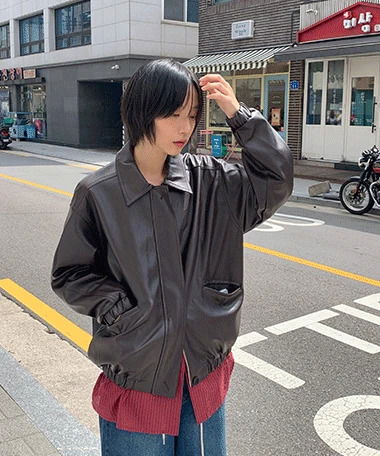 Feelgood Overfit Leather Blue Jacket Jacket