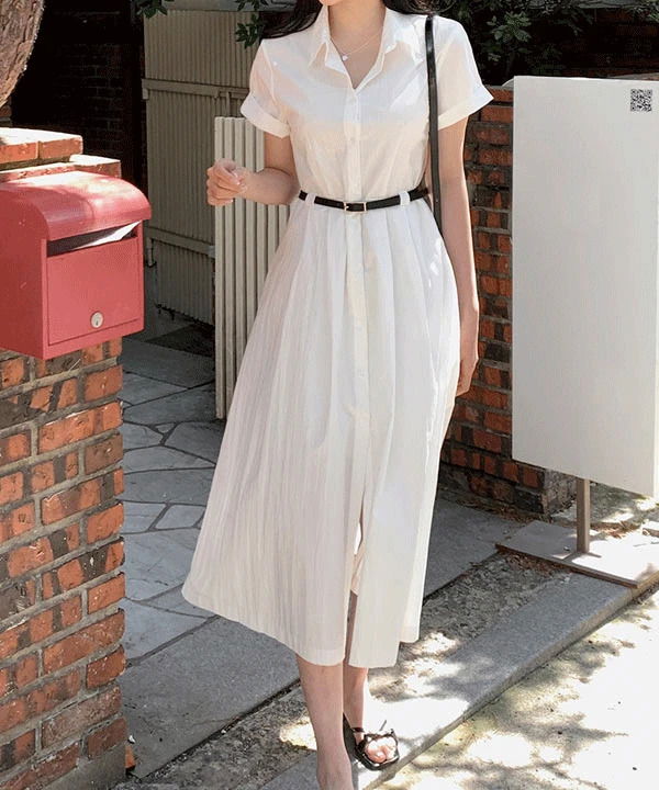 D08 經典翻領排扣傘擺襯衫洋裝