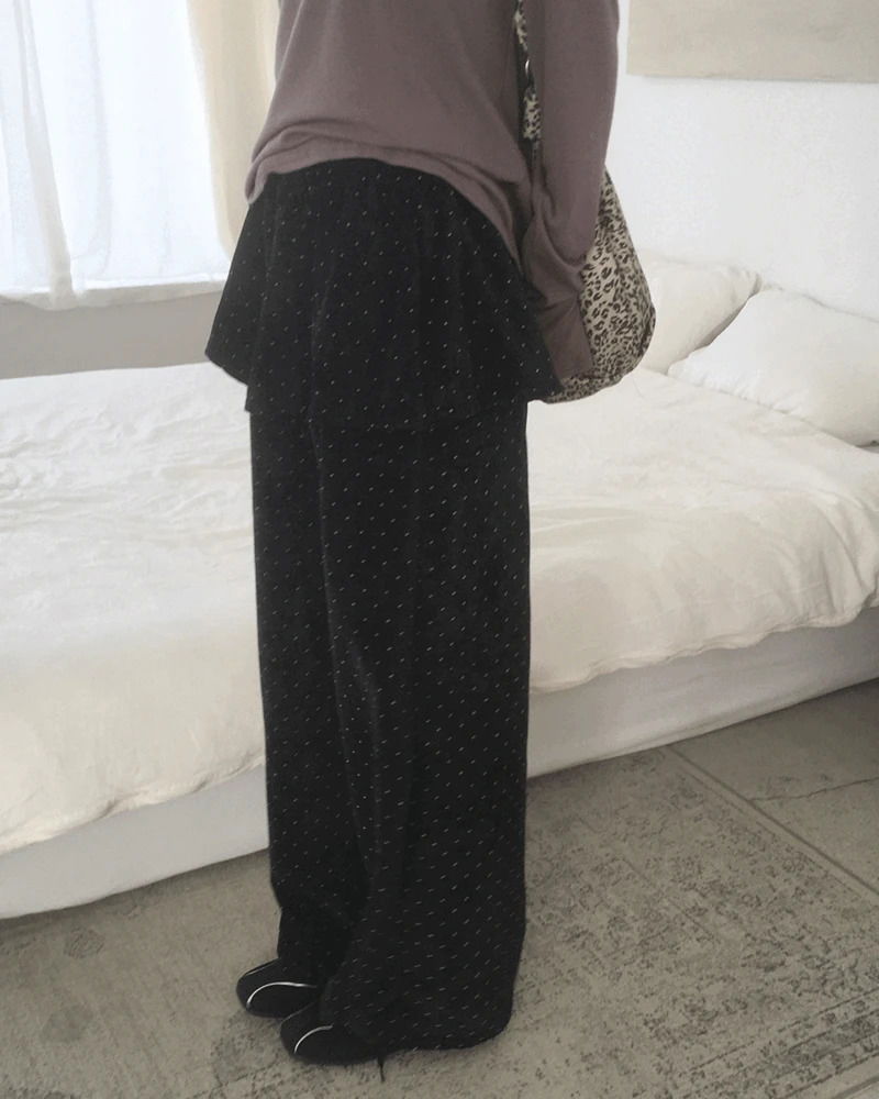 Henny Dot Velvet Frill Skirt Pants
