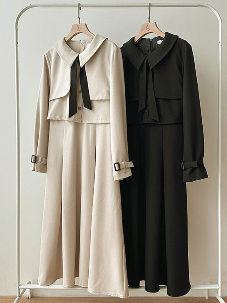 Bellidaine Caraneck Tie-Up Pleated Trench Long Dress