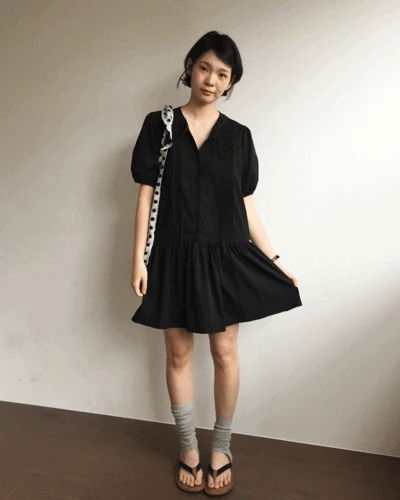 르뱅 핀턱 퍼프 원피스 (2color)