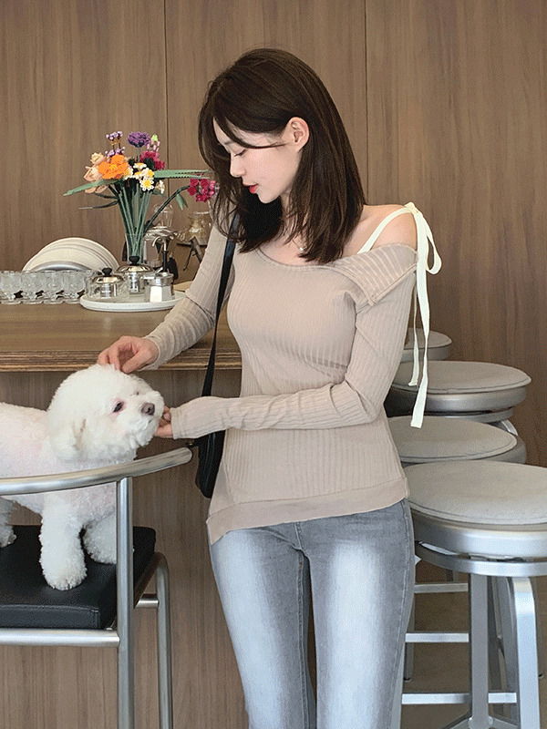 Feminine Shoulder Ribbon Knitwear