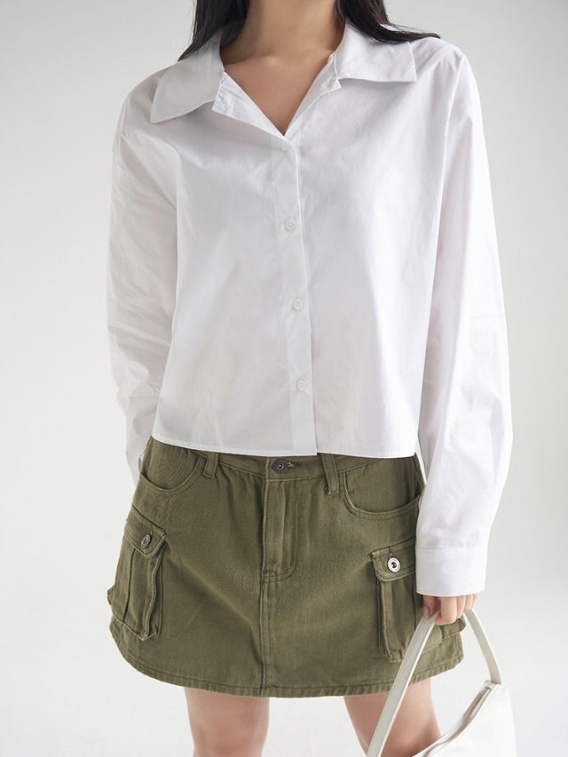 Big Size 55-88 Demos Shirring String Semi Crop Shirt Shirt